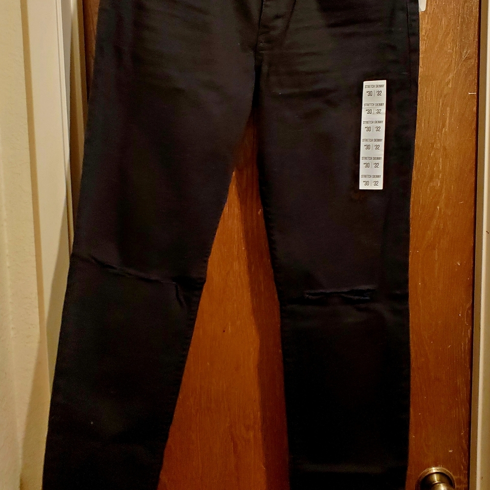 Mens Nordstrom Brand Black Distressed Stretch Skinny Jeans Size 30X32